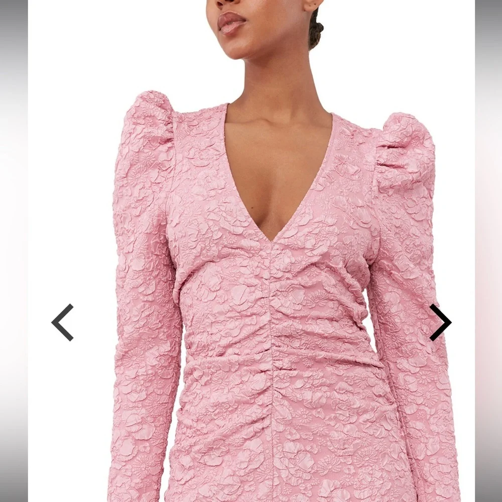 Ganni Pink Jacquard V-Neck‎ Mini Dress Orchid Smoke NWOT EU 34